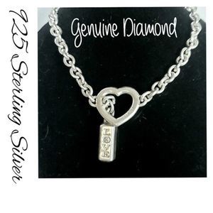 Diamond Bradford Exchange 925 Sterling Silver Charm Heart Bracelet 8"